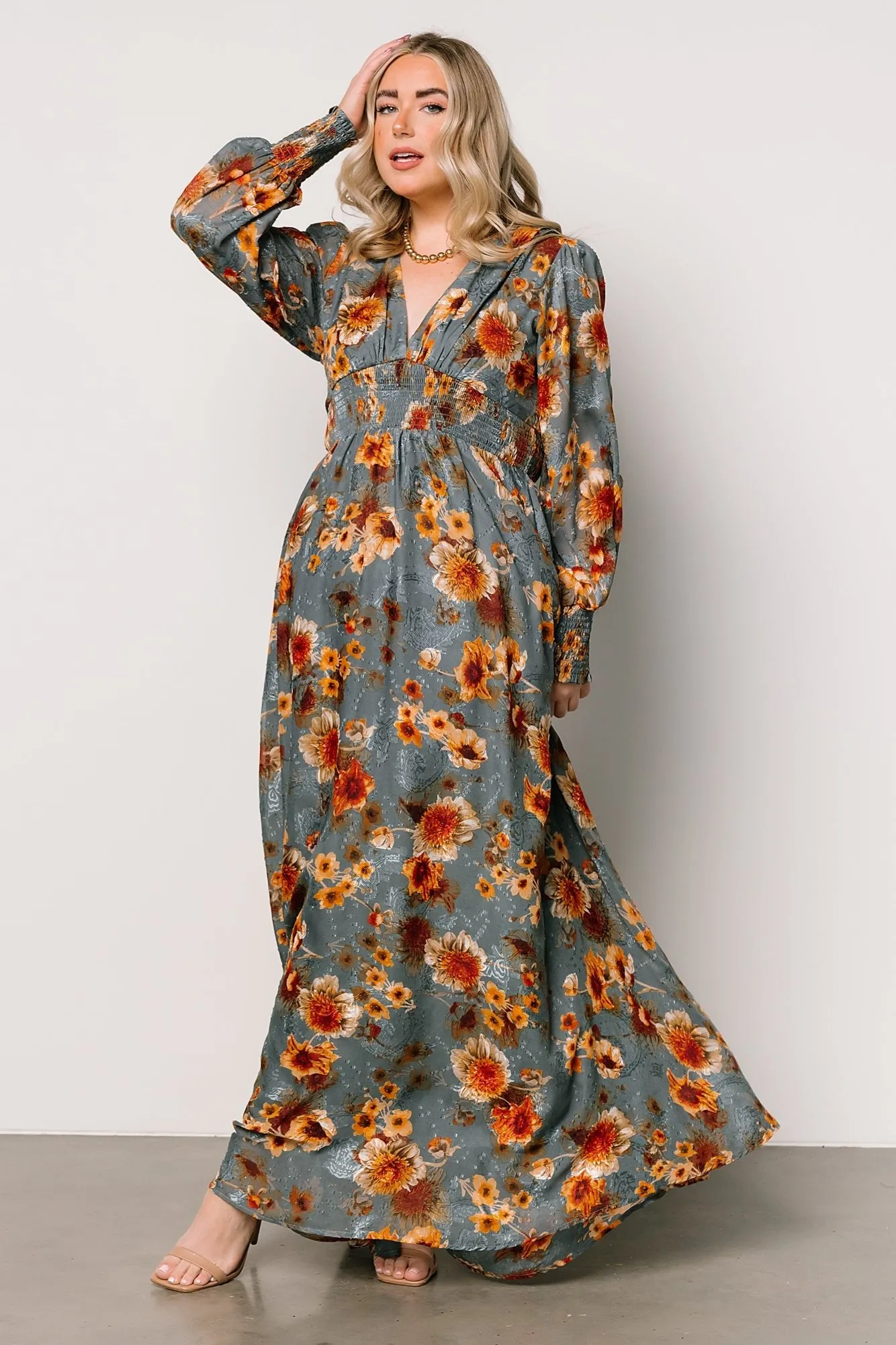 Olivia Maxi Dress | Slate + Rust Floral sold by Baltic Born product image thumbnail 2