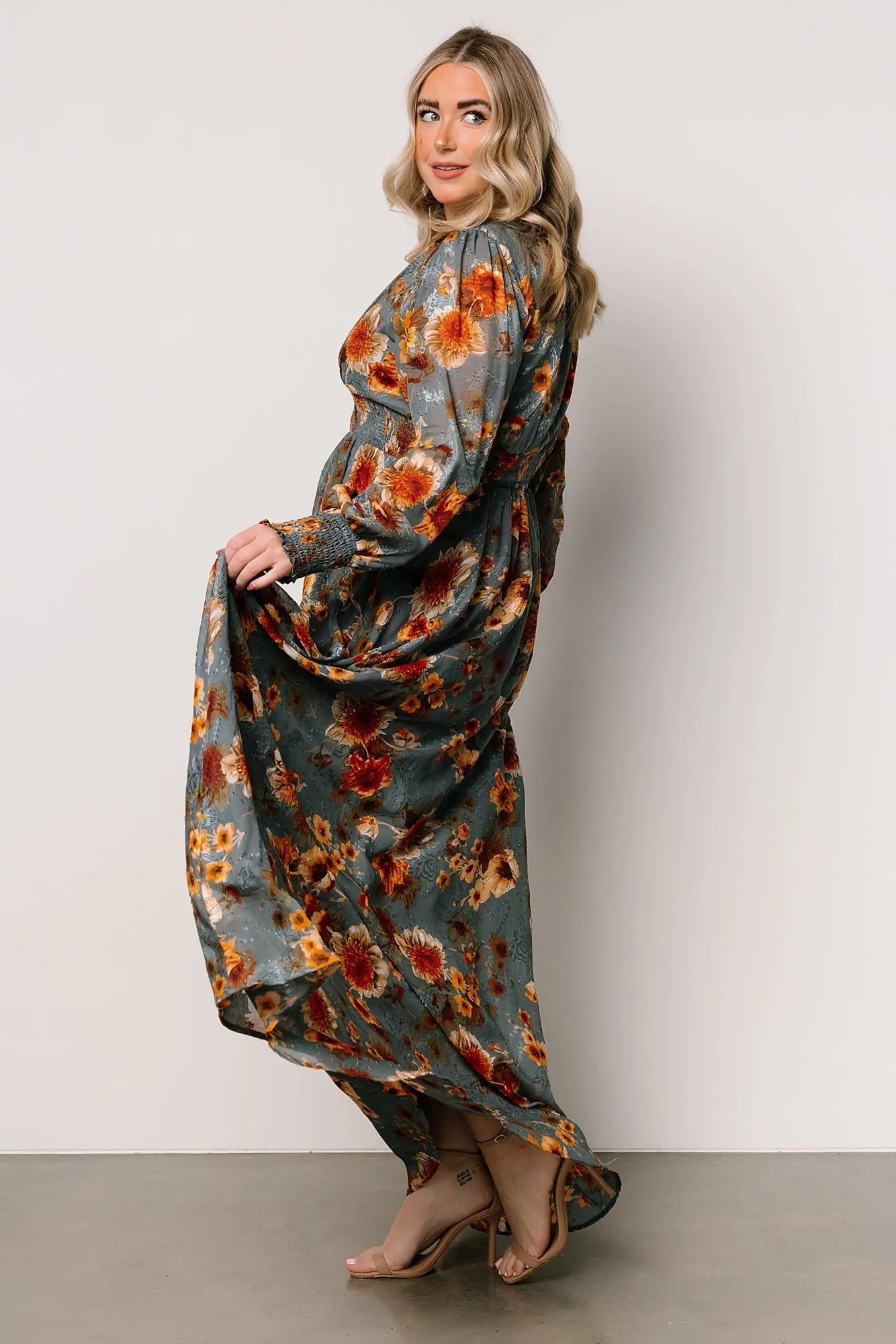 Olivia Maxi Dress | Slate + Rust Floral sold by Baltic Born product image thumbnail 4