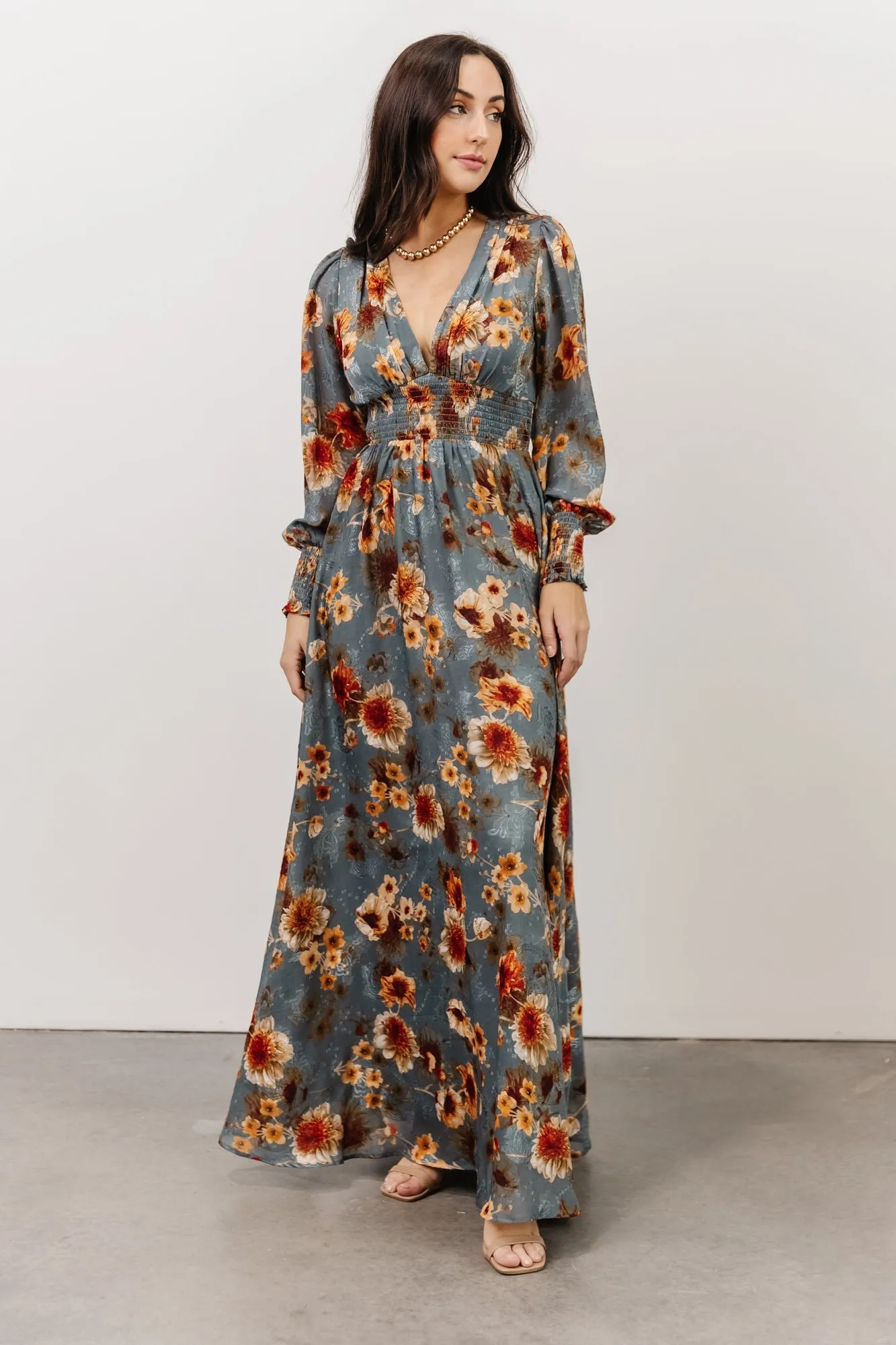 Olivia Maxi Dress | Slate + Rust Floral sold by Baltic Born