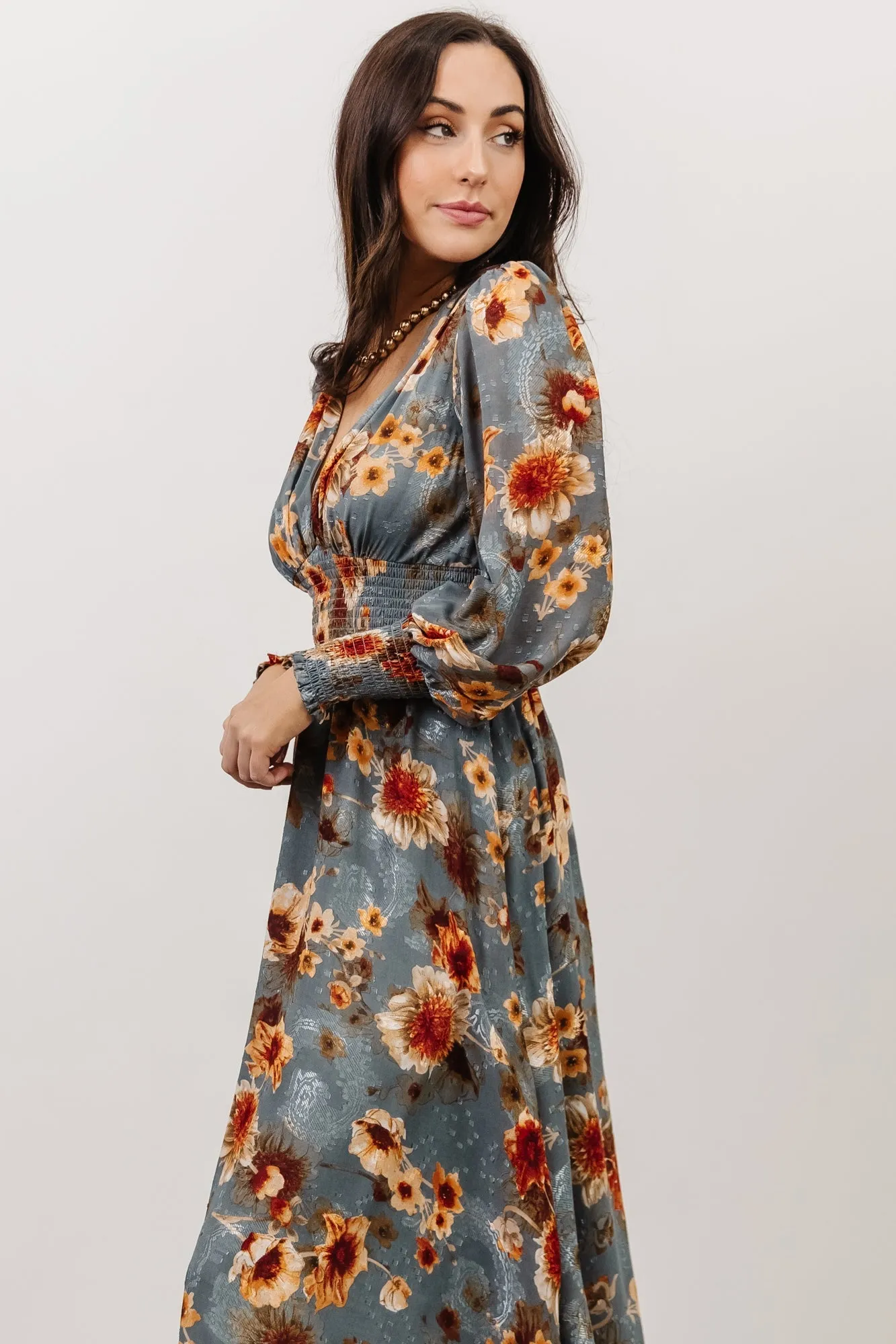 Olivia Maxi Dress | Slate + Rust Floral sold by Baltic Born product image thumbnail 3