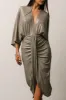 Ciara Ruched Midi Dress | Silver Metallic sold by Baltic Born