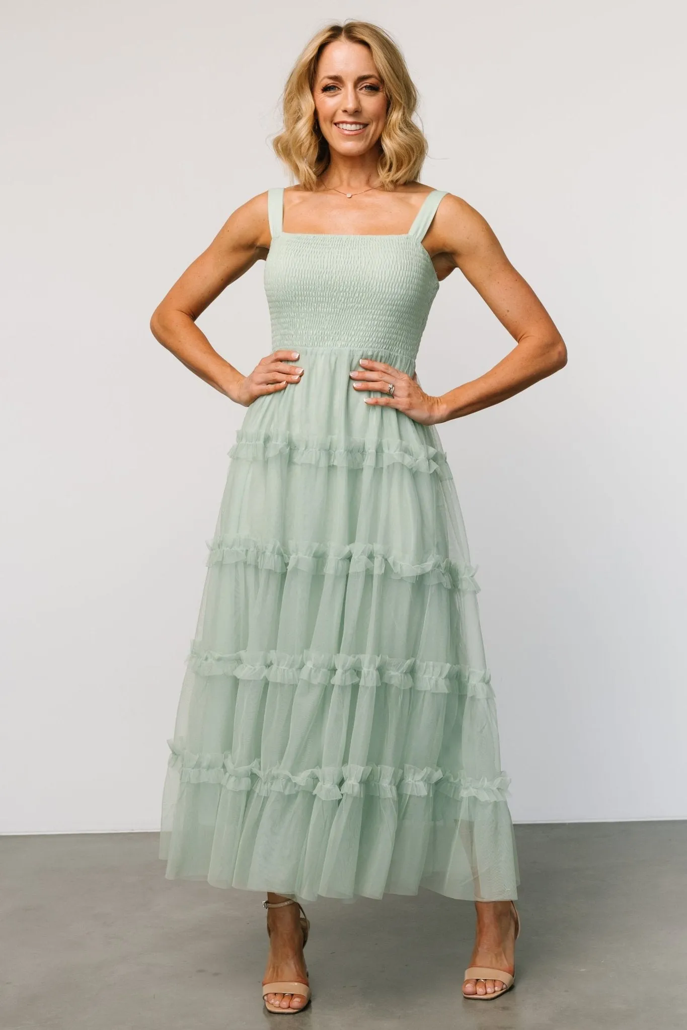 Constance Tulle Maxi Dress | Light Sage sold by Baltic Born