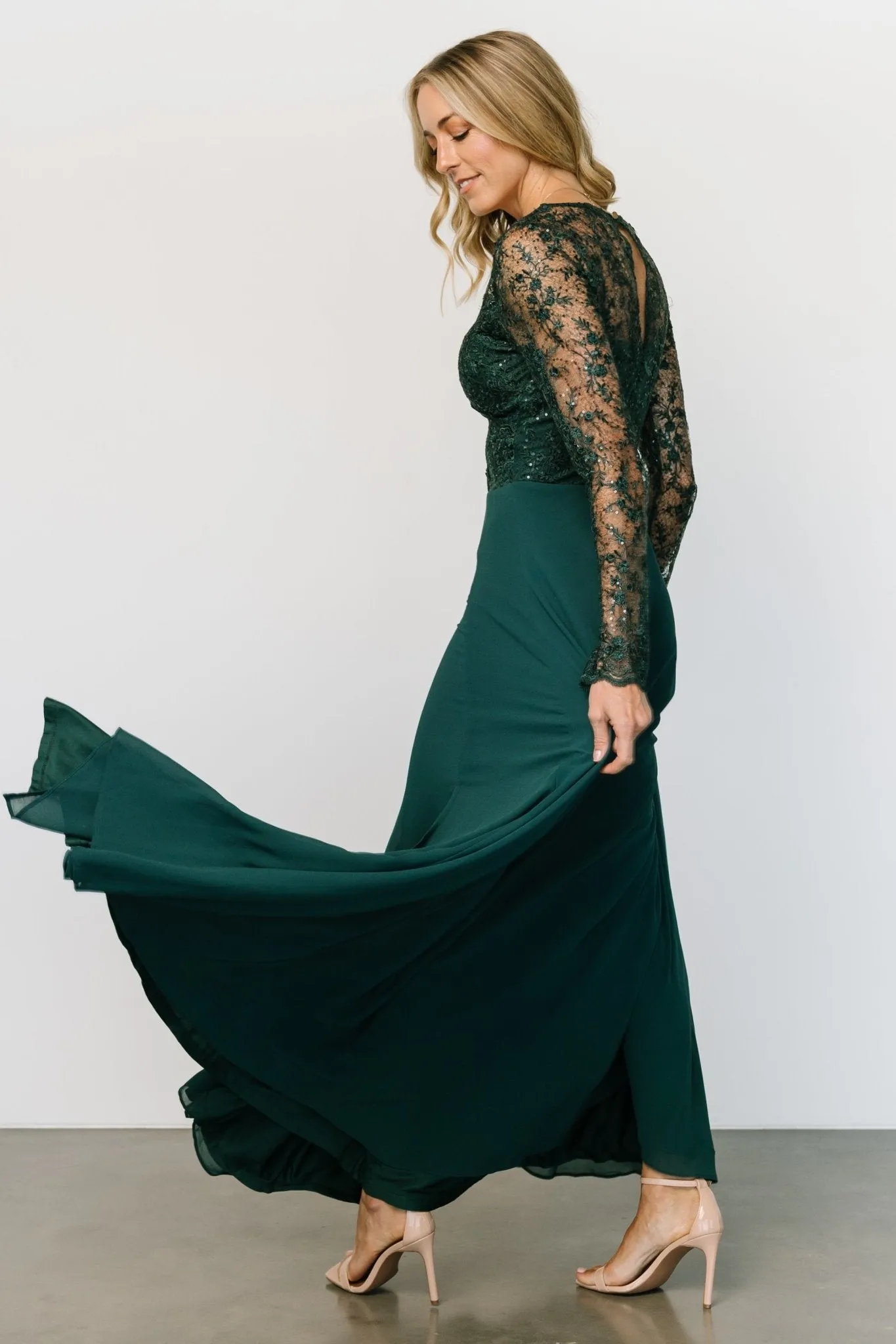 Adalaide Long Sleeve Maxi Dress | Dark Green sold by Baltic Born product image thumbnail 4