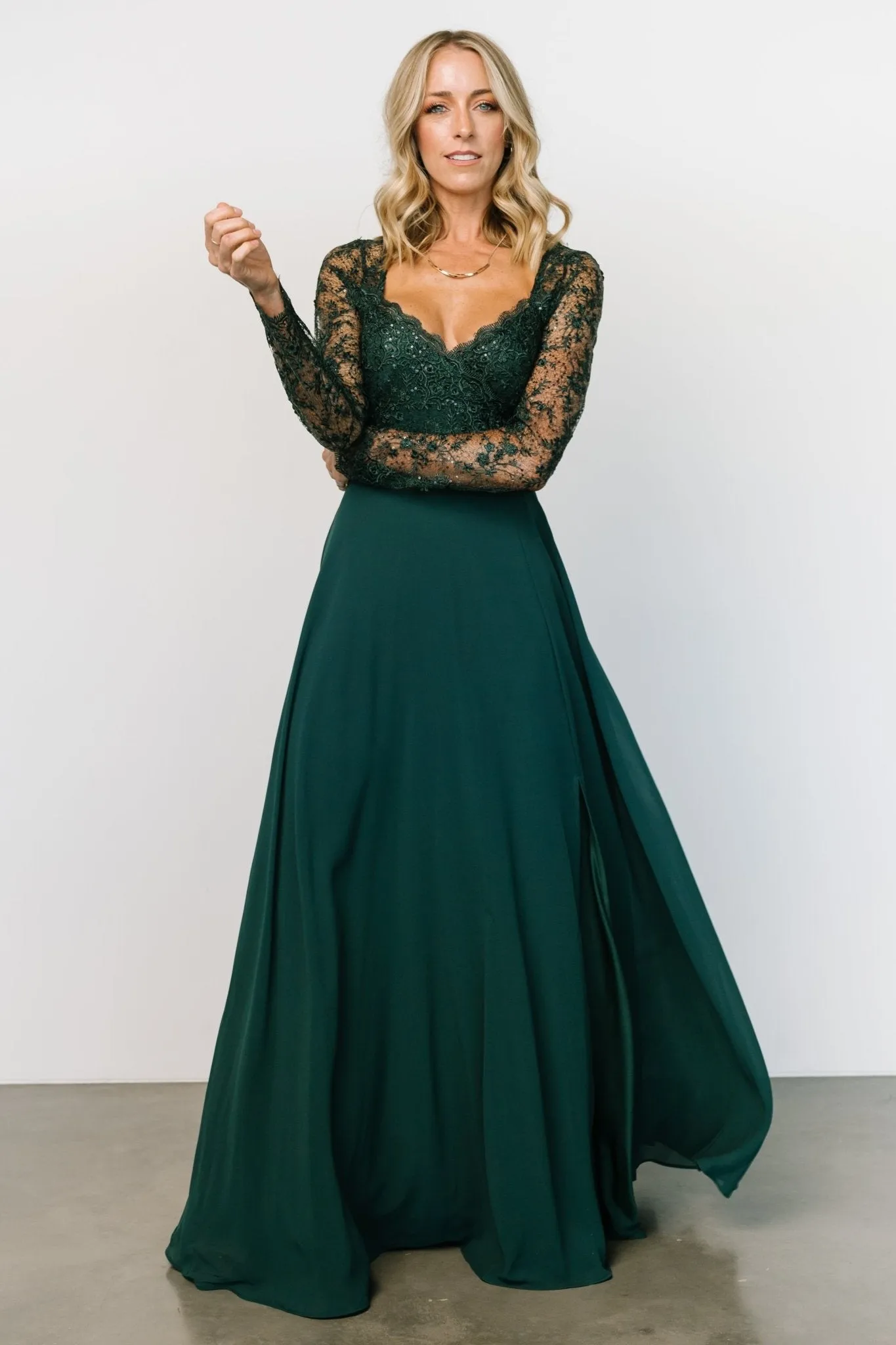 Adalaide Long Sleeve Maxi Dress | Dark Green sold by Baltic Born