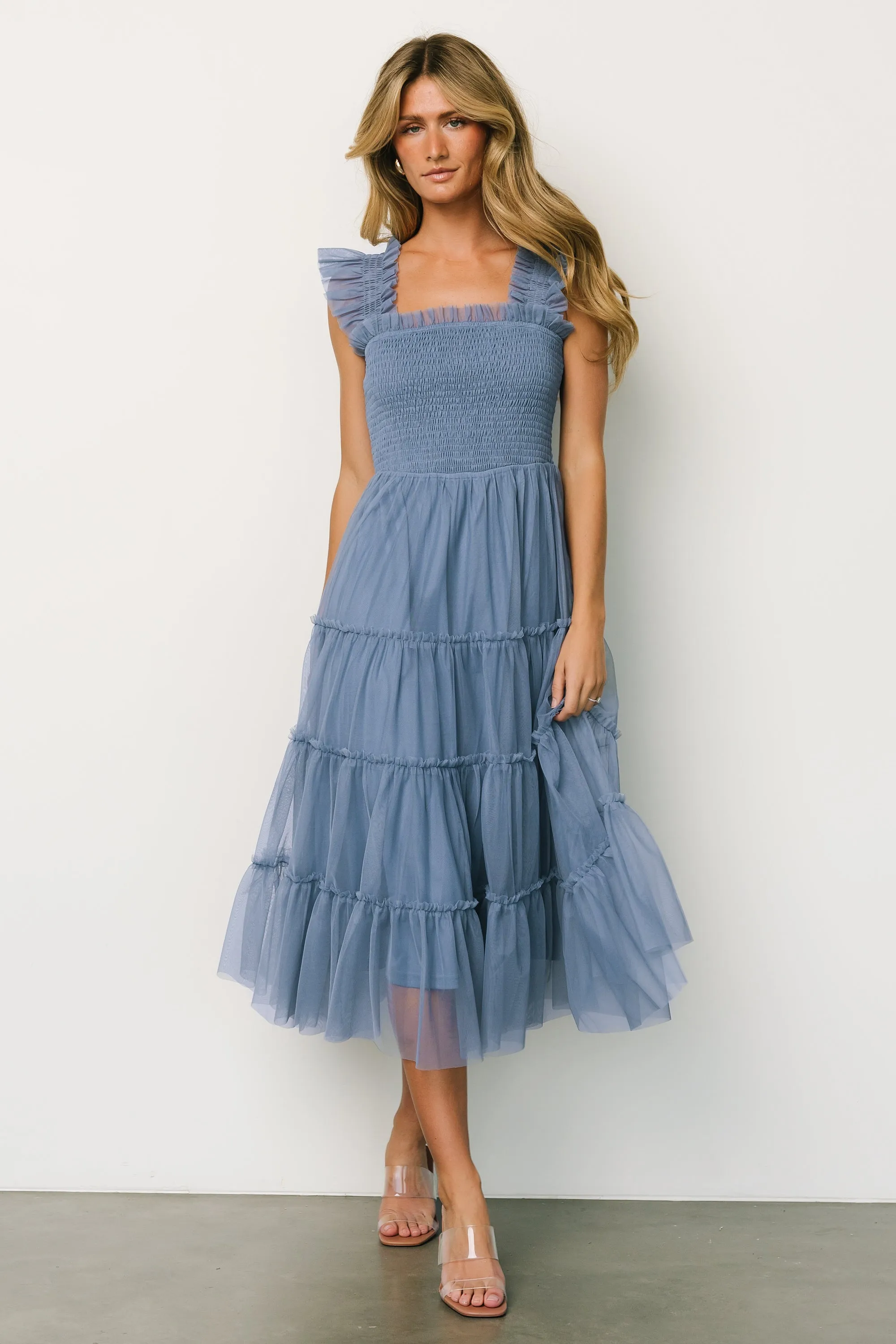 Emma Smocked Tulle Dress | Slate Blue sold by Baltic Born product image thumbnail 2