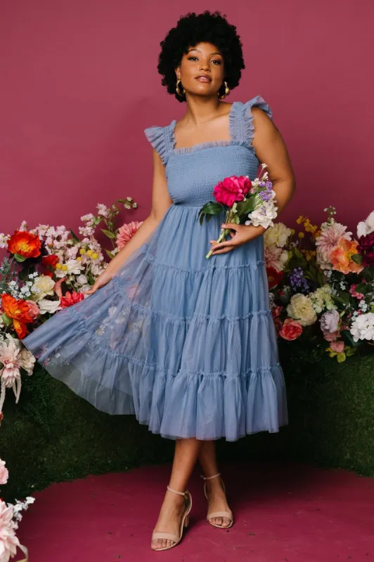 Emma Smocked Tulle Dress | Slate Blue sold by Baltic Born