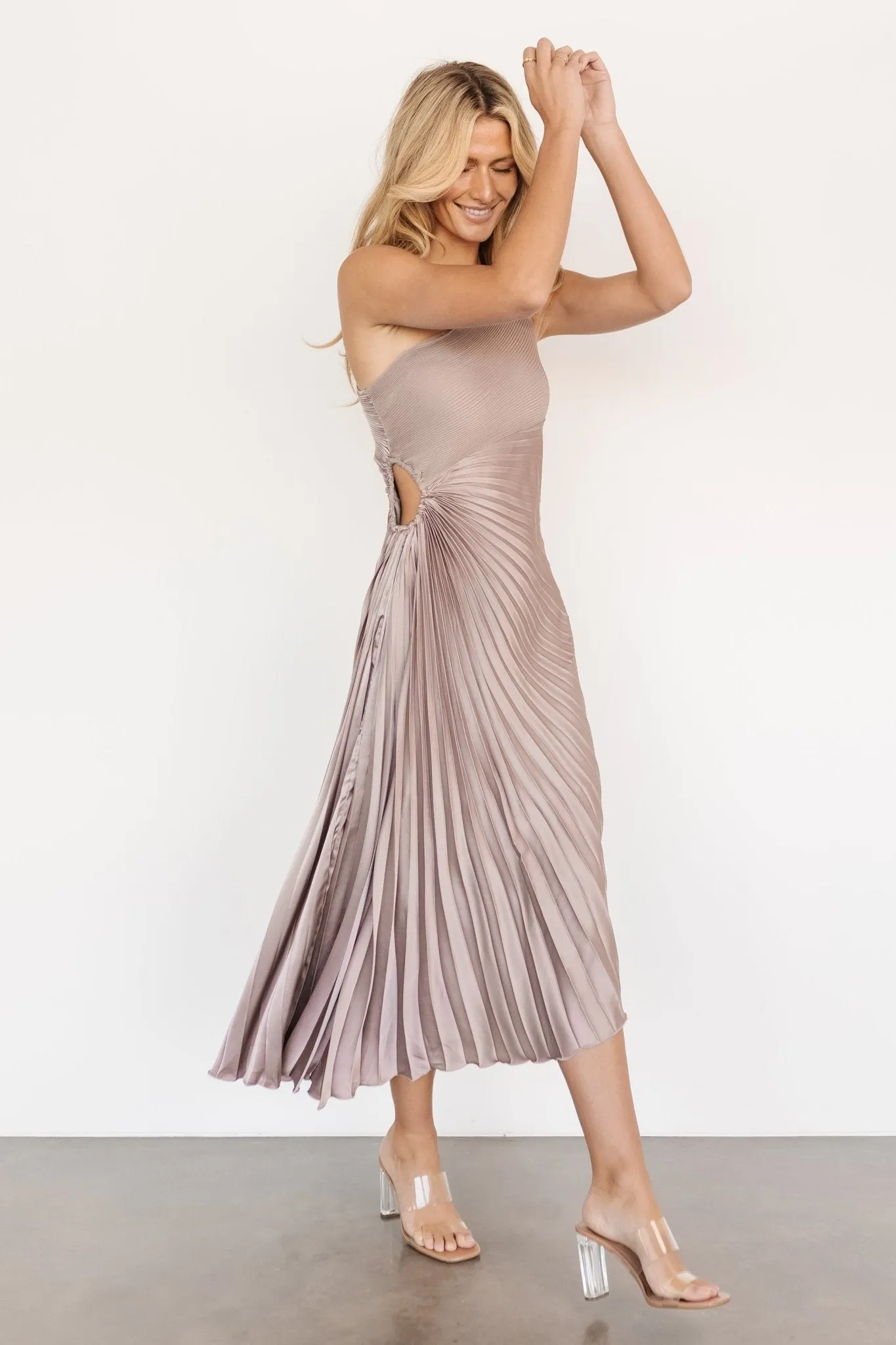 Tasia One Shoulder Pleated Dress | Autumn Orchid | Parallel