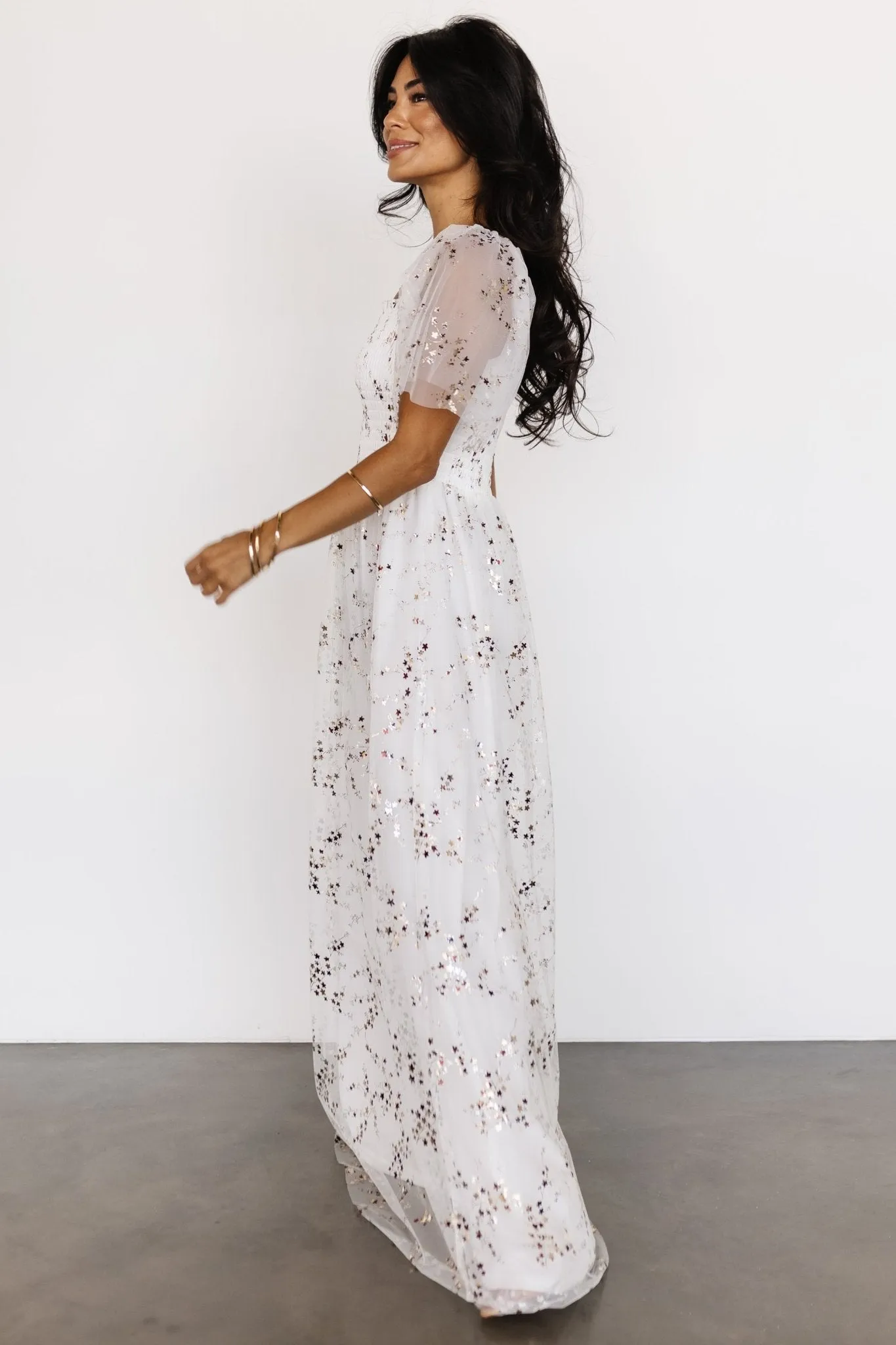 Cassandra Tulle Maxi Dress | Metallic White sold by Baltic Born product image thumbnail 3