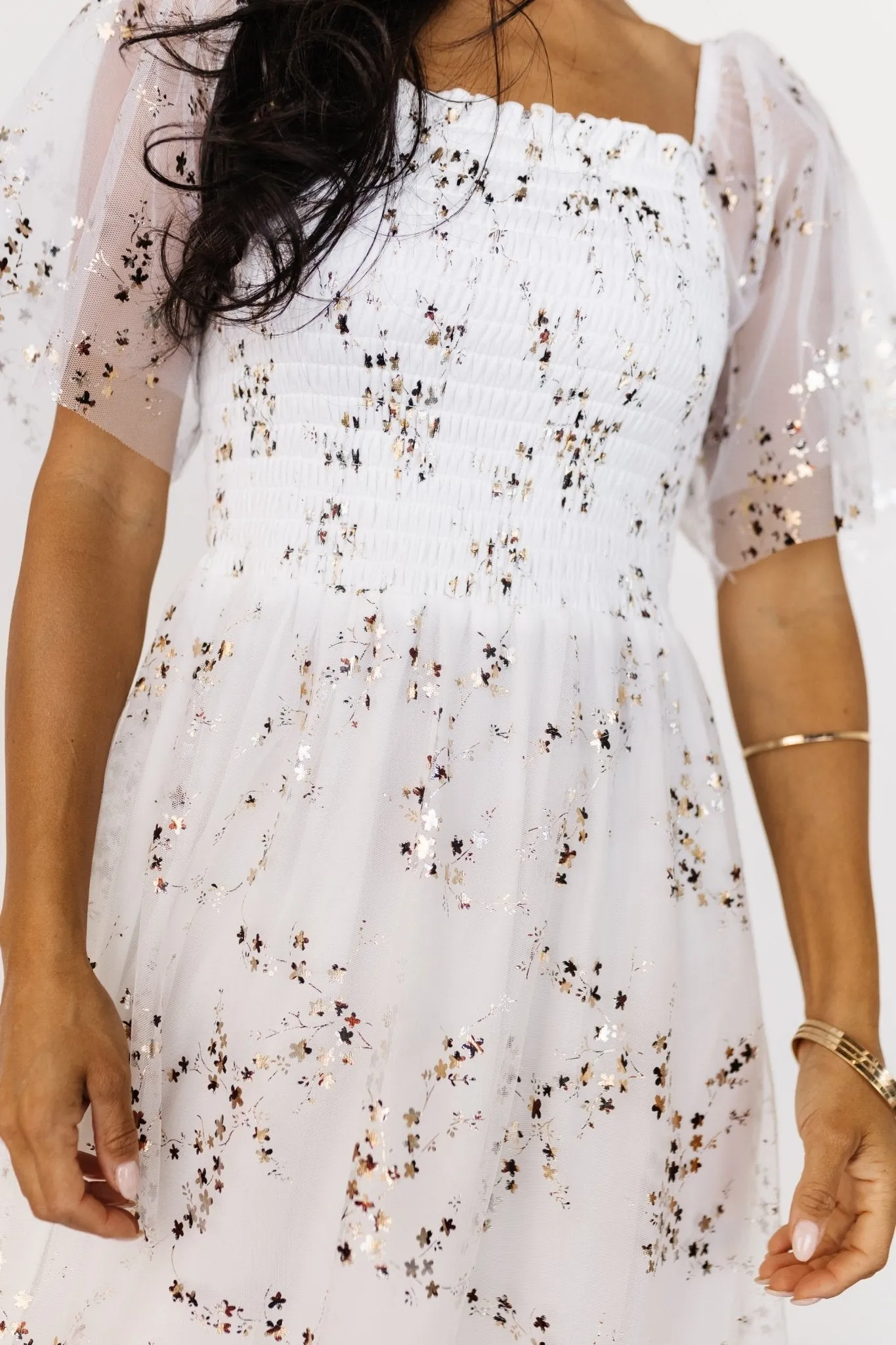 Cassandra Tulle Maxi Dress | Metallic White sold by Baltic Born product image thumbnail 5