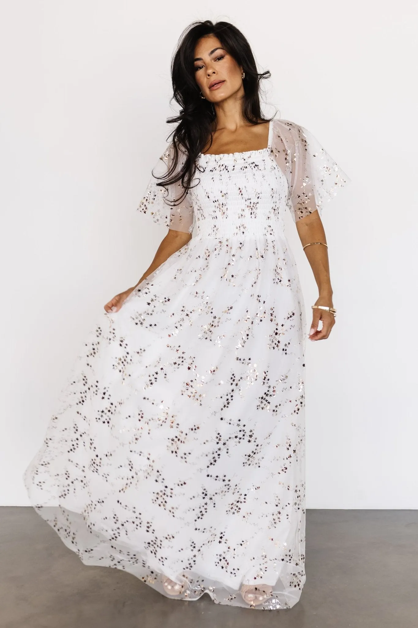 Cassandra Tulle Maxi Dress | Metallic White sold by Baltic Born product image thumbnail 2