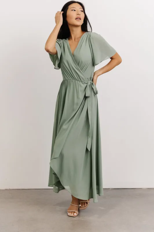 Waverly Wrap Dress | Dusty Sage sold by Baltic Born