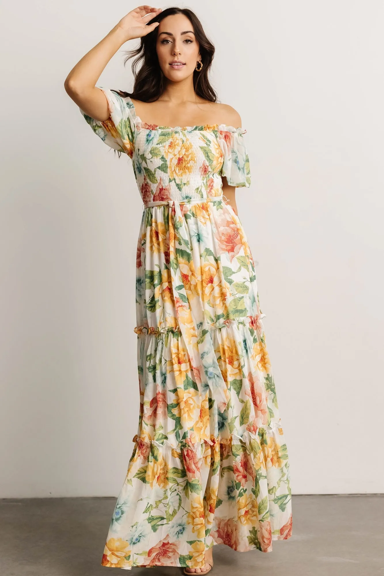 Britney Tiered Maxi Dress | Ivory Multi Floral sold by Baltic Born product image thumbnail 3