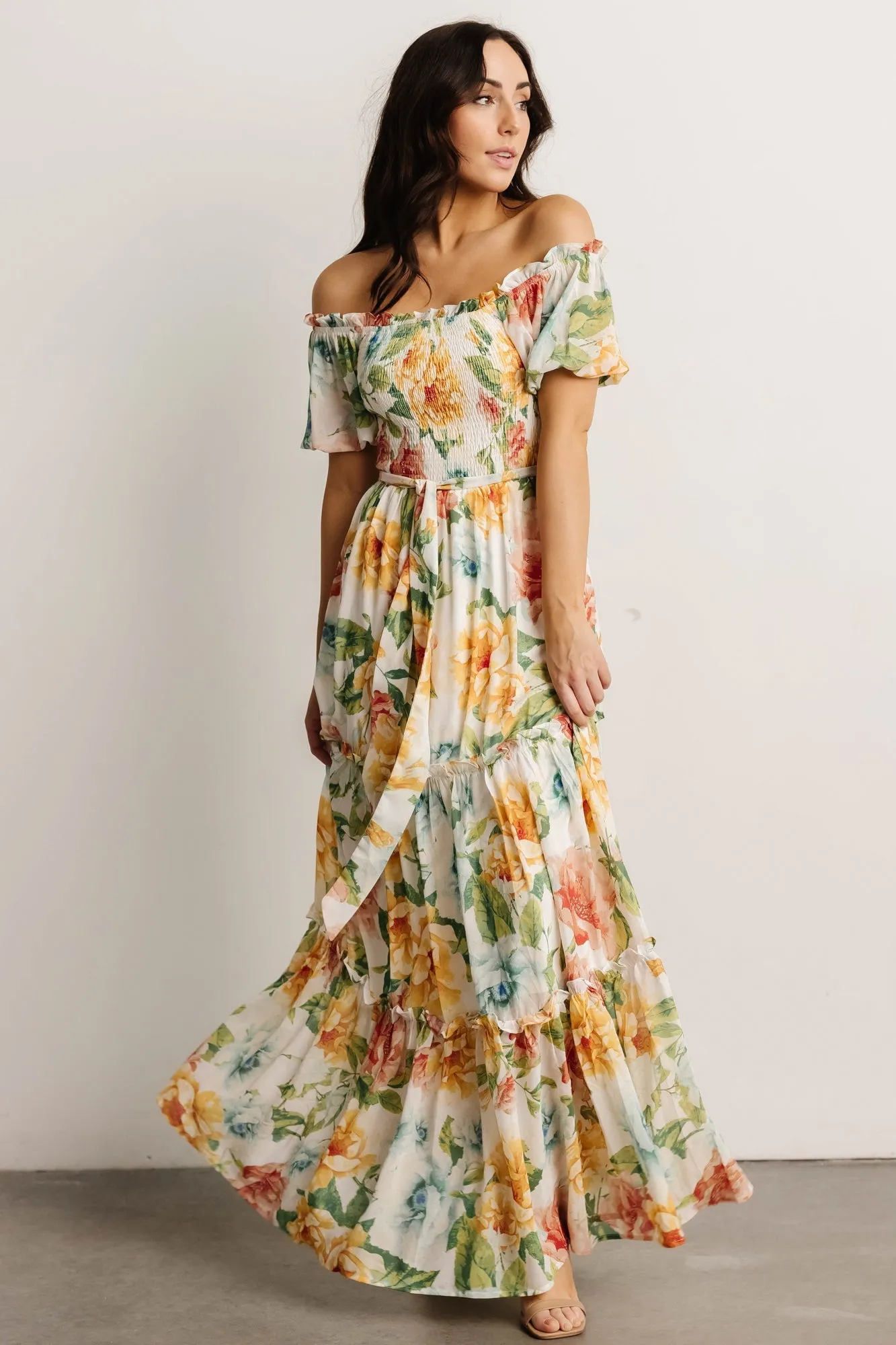 Britney Tiered Maxi Dress | Ivory Multi Floral sold by Baltic Born product image thumbnail 5