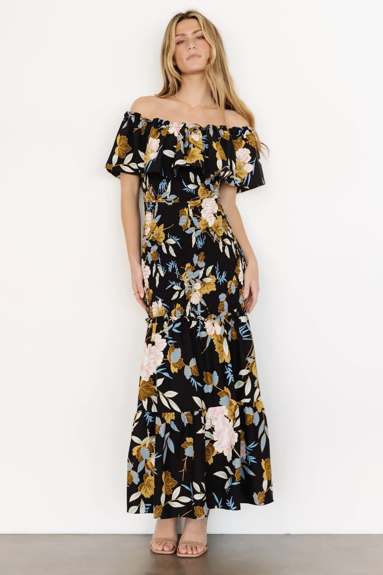 Amalfi Smocked Maxi Dress | Midnight Floral sold by Baltic Born product image thumbnail 2