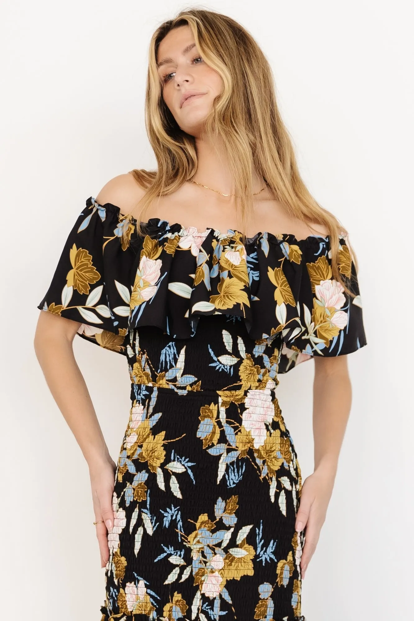 Amalfi Smocked Maxi Dress | Midnight Floral sold by Baltic Born product image thumbnail 4