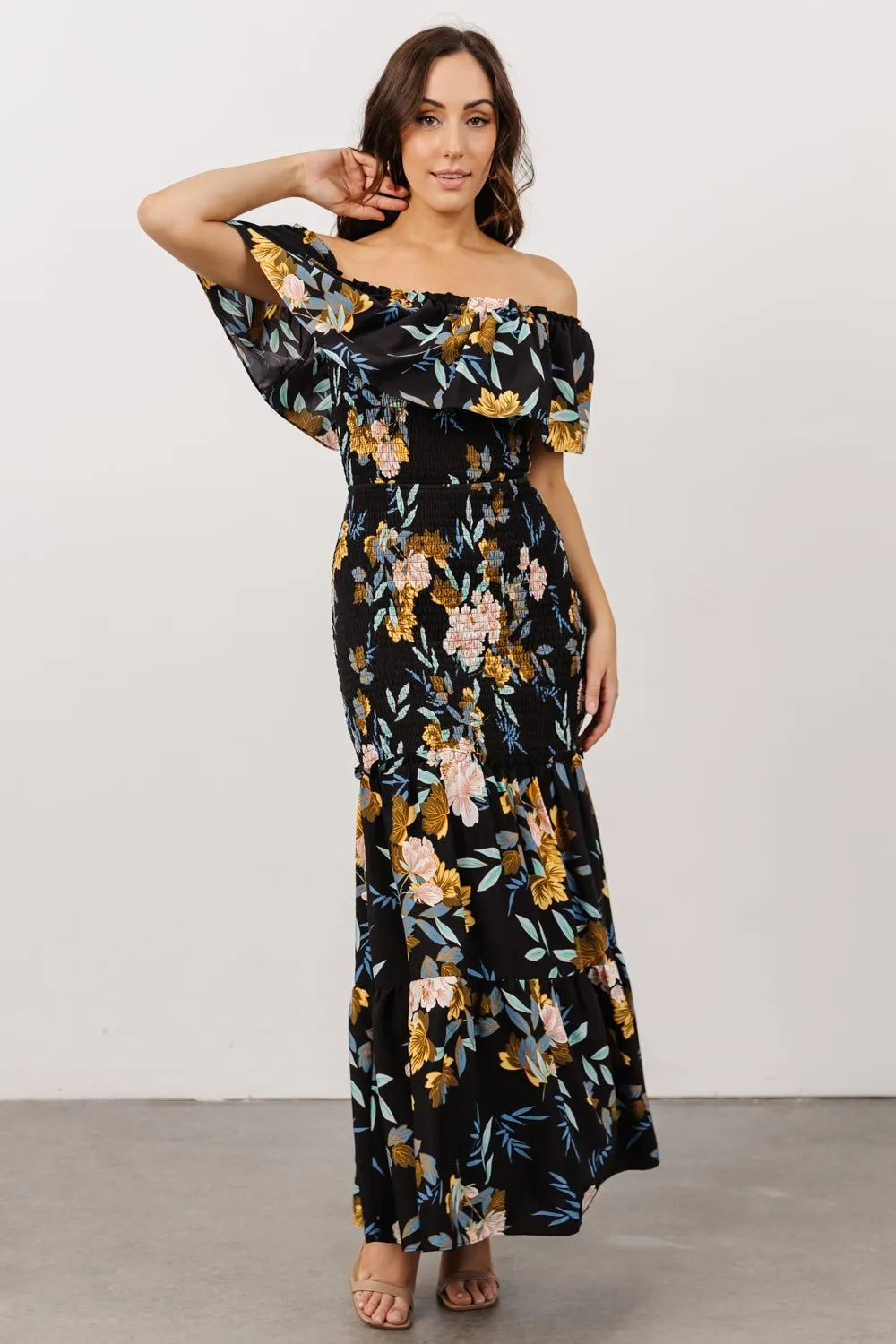 Amalfi Smocked Maxi Dress | Midnight Floral sold by Baltic Born product image thumbnail 3