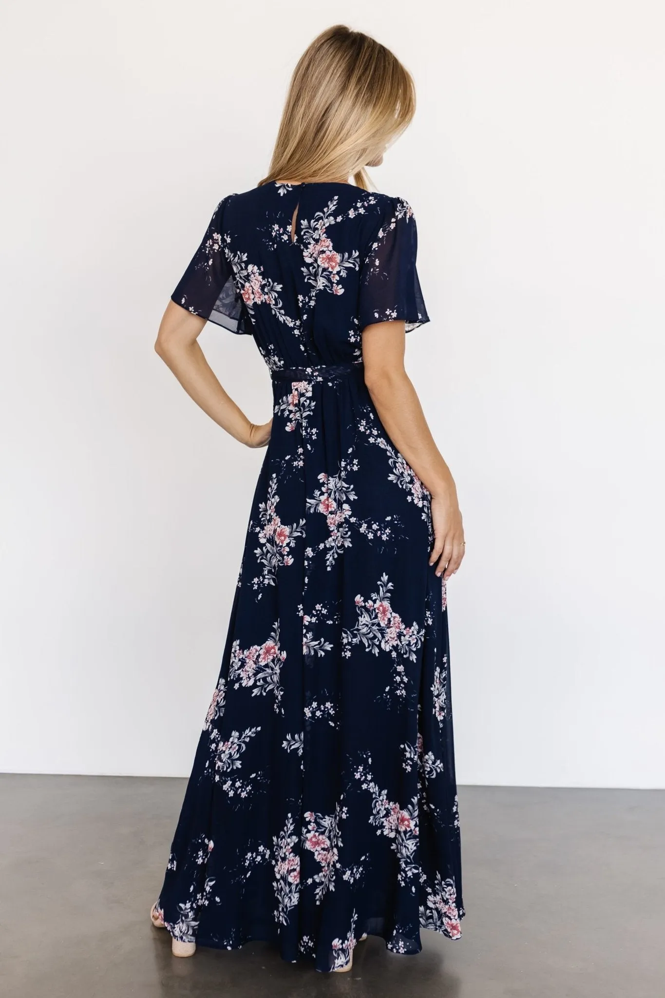 Naomi Short Sleeve Maxi Dress | Navy Floral sold by Baltic Born product image thumbnail 5