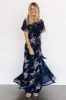 Naomi Short Sleeve Maxi Dress | Navy Floral sold by Baltic Born
