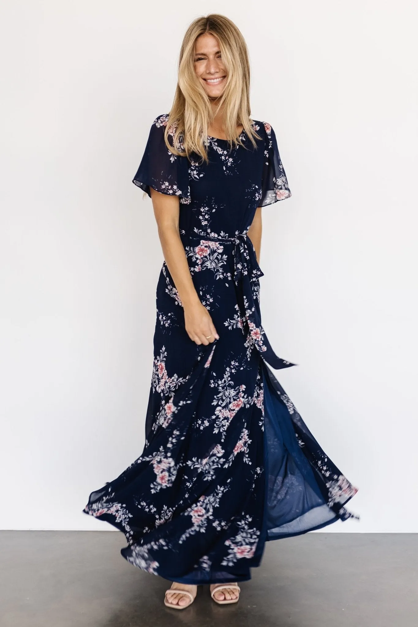 Naomi Short Sleeve Maxi Dress | Navy Floral sold by Baltic Born product image thumbnail 2
