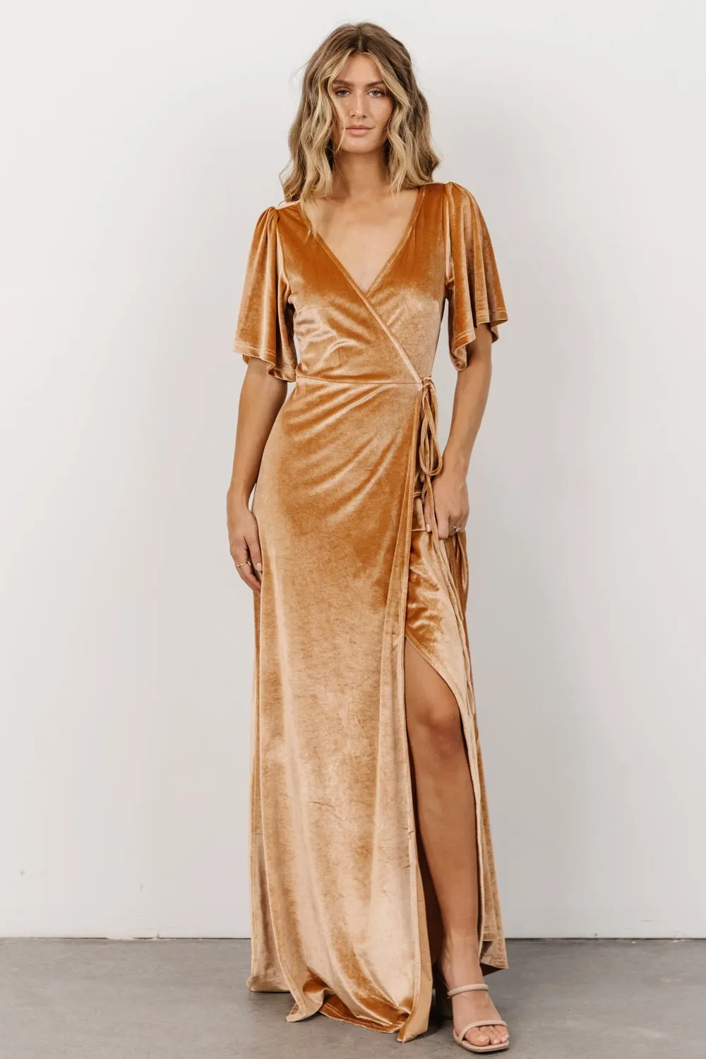 Meghan Velvet Wrap Maxi Dress | Golden Hour sold by Baltic Born product image thumbnail 5