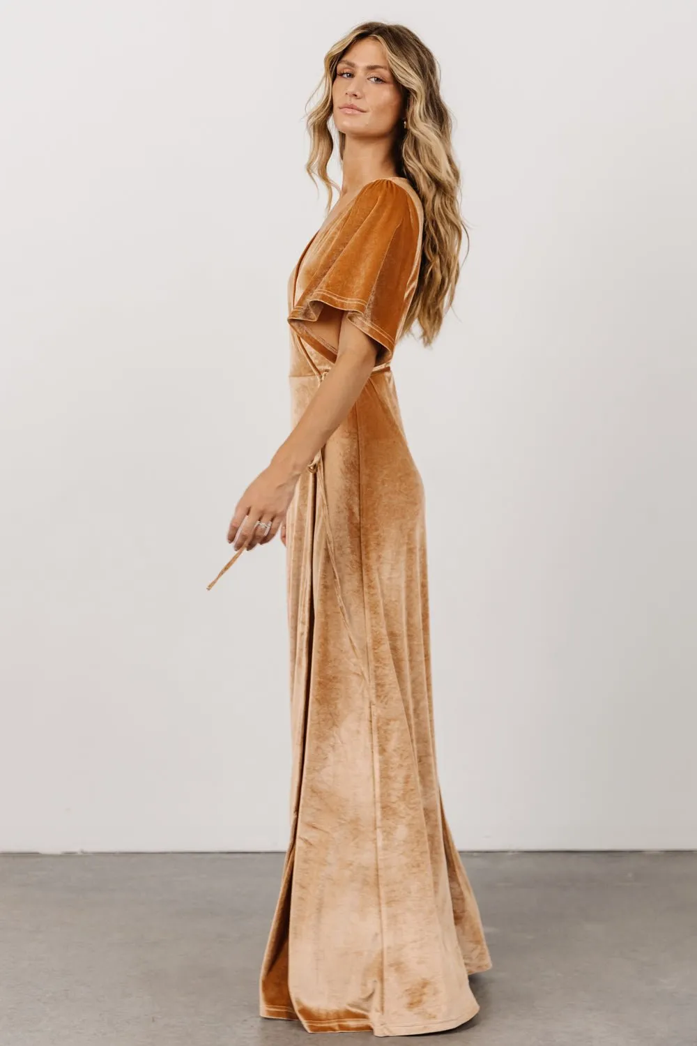Meghan Velvet Wrap Maxi Dress | Golden Hour sold by Baltic Born product image thumbnail 3