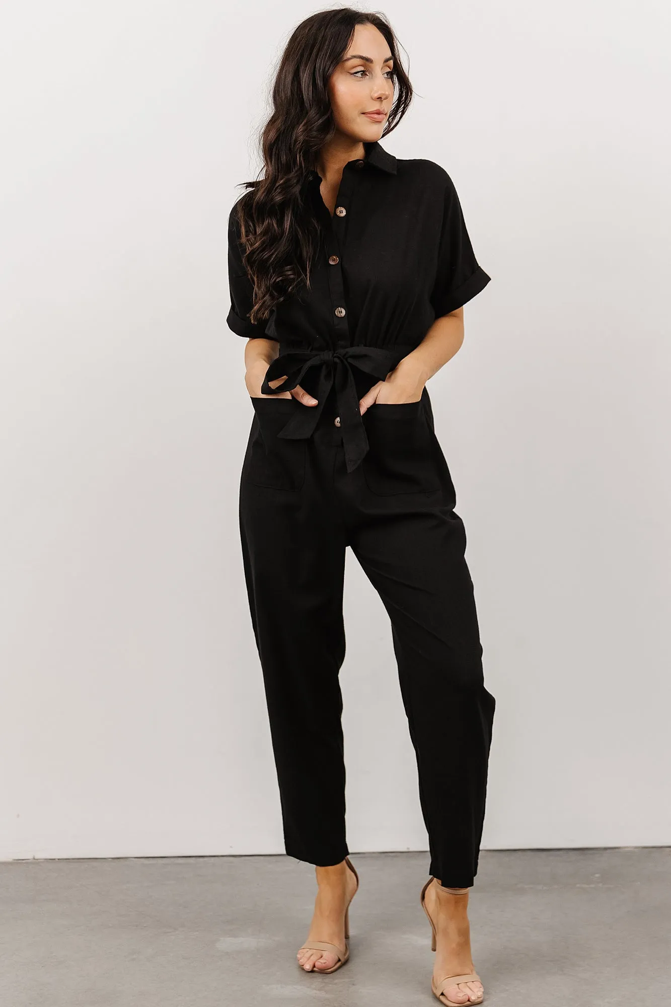 Dallas Button Up Jumpsuit | Black sold by Baltic Born