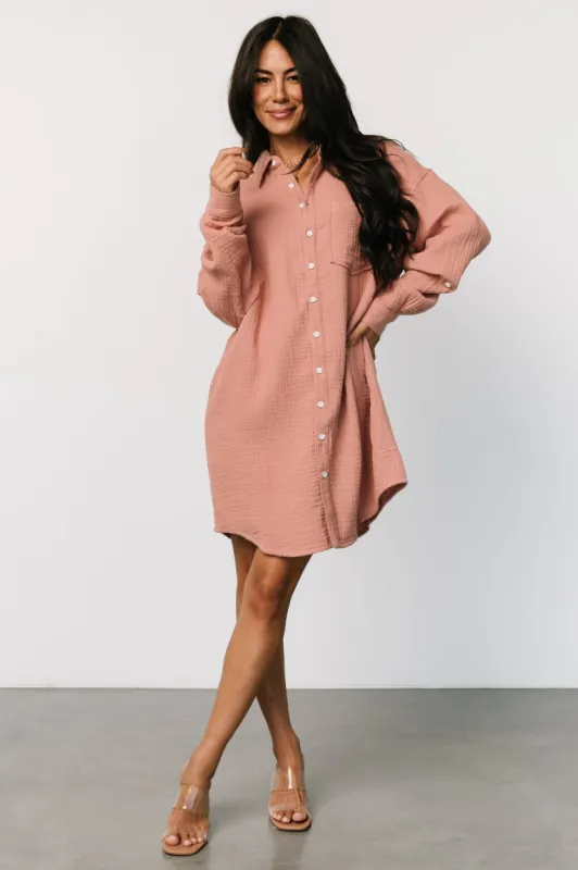 Andres Button Shirt Dress | Dusty Rose made by Inloom