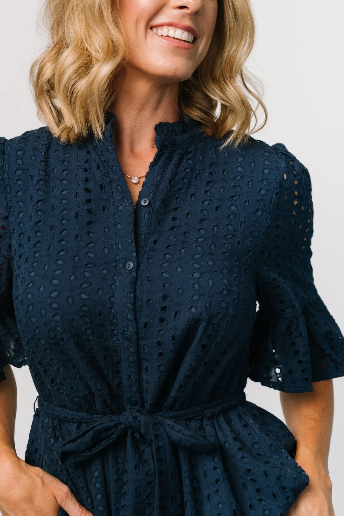Virginia Eyelet Midi Dress | Navy sold by Baltic Born product image thumbnail 2