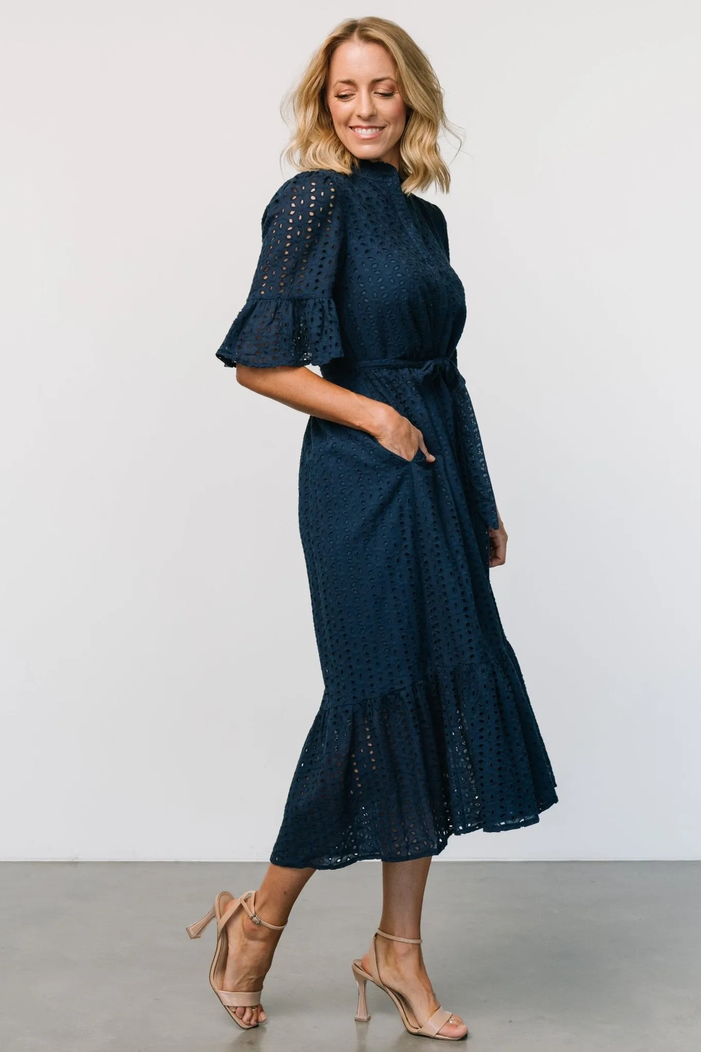 Virginia Eyelet Midi Dress | Navy sold by Baltic Born product image thumbnail 5