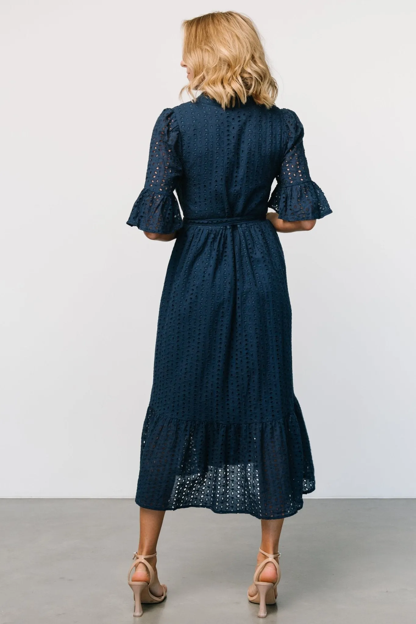 Virginia Eyelet Midi Dress | Navy sold by Baltic Born product image thumbnail 4