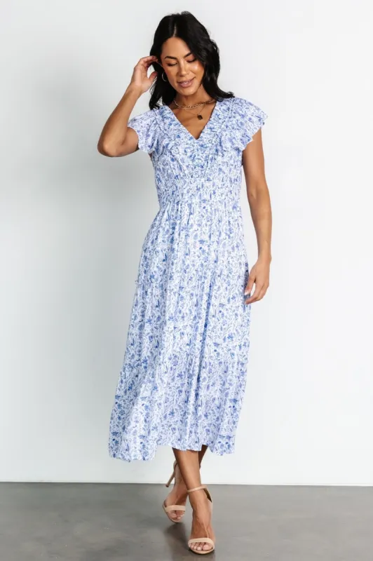 Crete Midi Dress | Blue + White sold by Baltic Born
