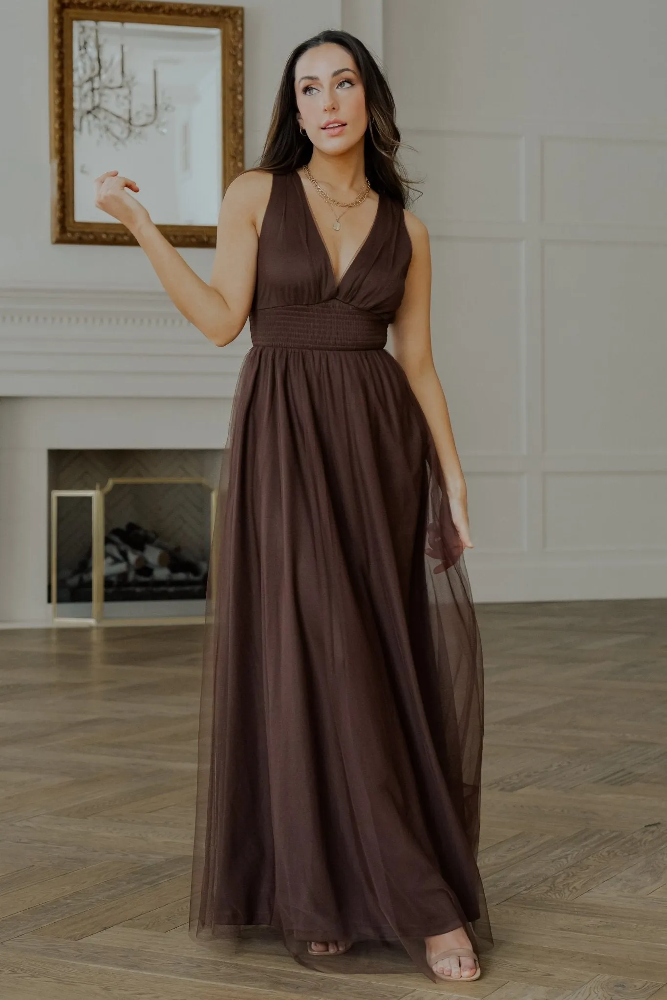 Kamila Tulle Maxi Dress | Espresso sold by Baltic Born product image thumbnail 5
