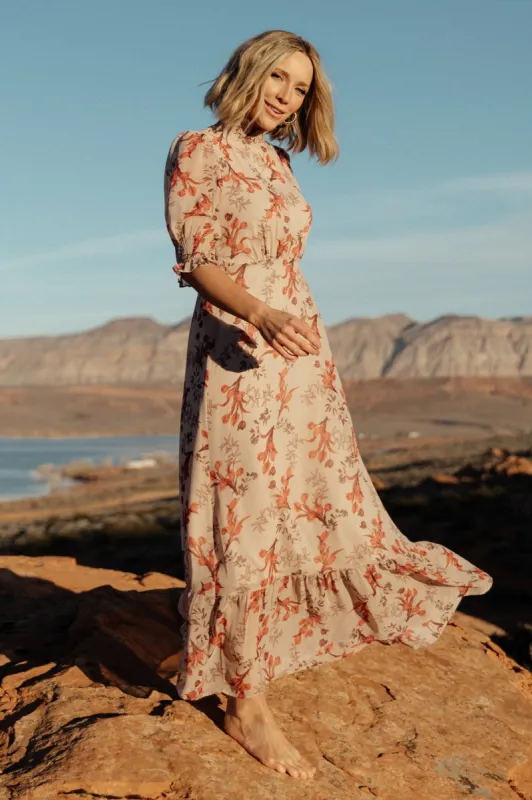 Marie Mock Neck Maxi Dress | Blush Floral sold by Baltic Born