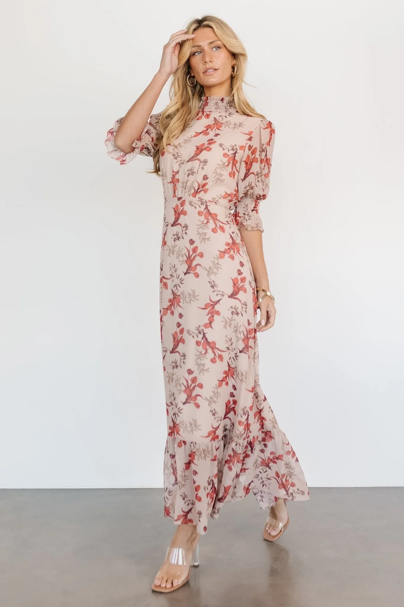 Marie Mock Neck Maxi Dress | Blush Floral sold by Baltic Born product image thumbnail 2