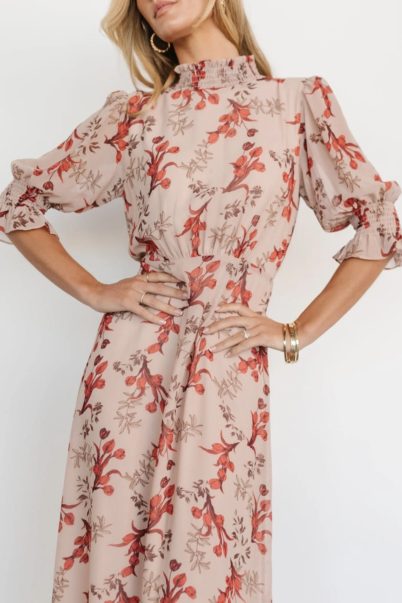 Marie Mock Neck Maxi Dress | Blush Floral sold by Baltic Born product image thumbnail 3