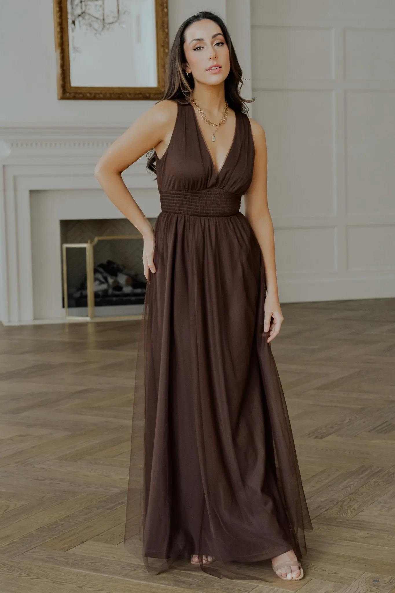 Kamila Tulle Maxi Dress | Espresso sold by Baltic Born product image thumbnail 3