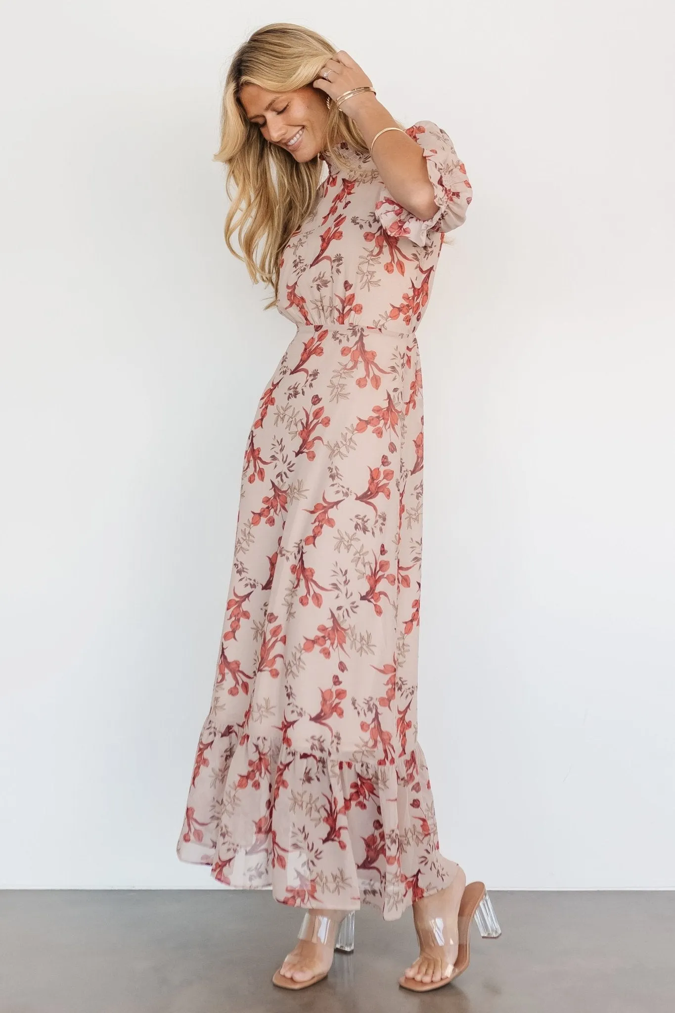 Marie Mock Neck Maxi Dress | Blush Floral sold by Baltic Born product image thumbnail 5