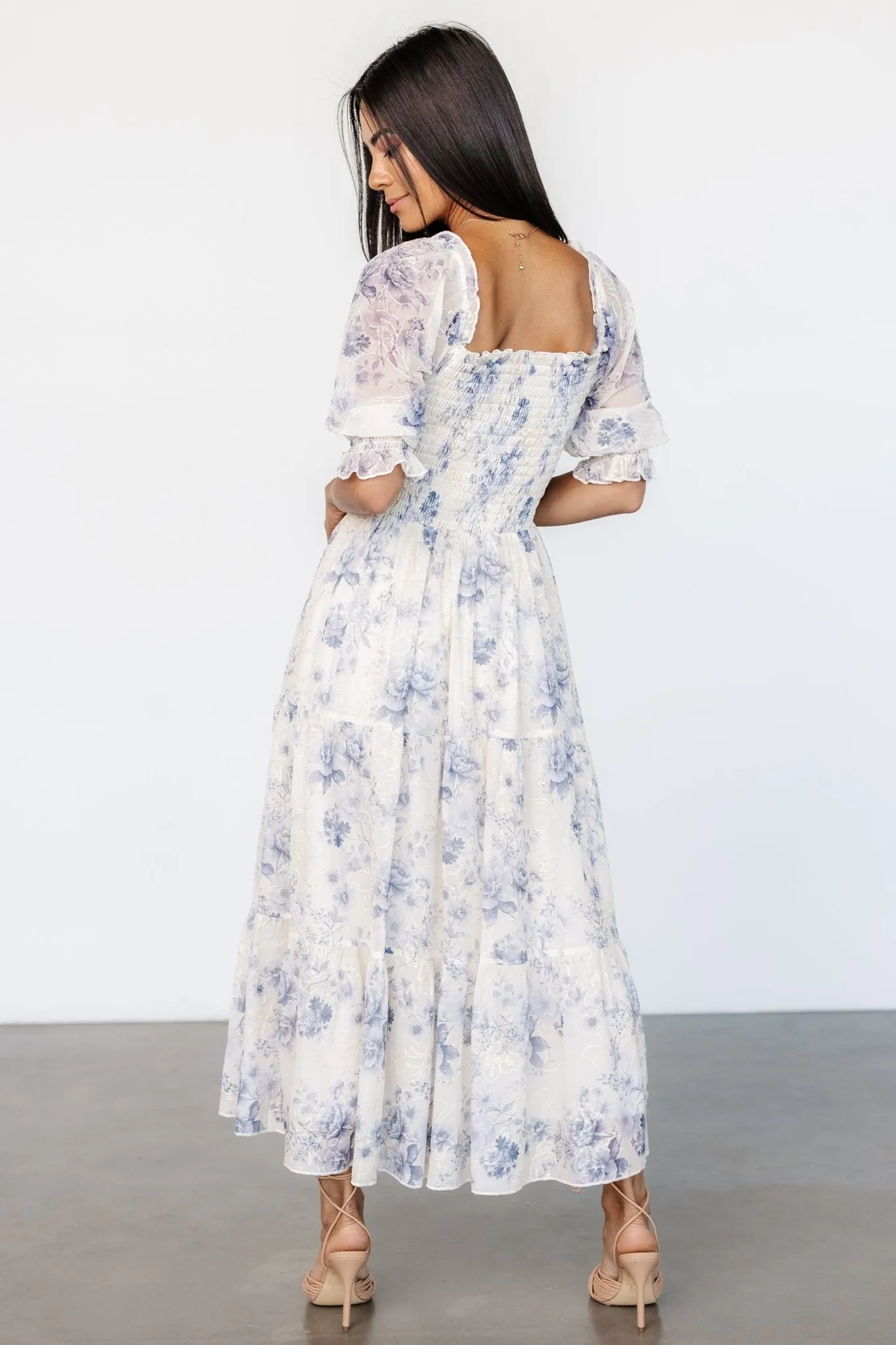 Fabian Jacquard Midi Dress | Cream + Blue Floral sold by Baltic Born product image thumbnail 5