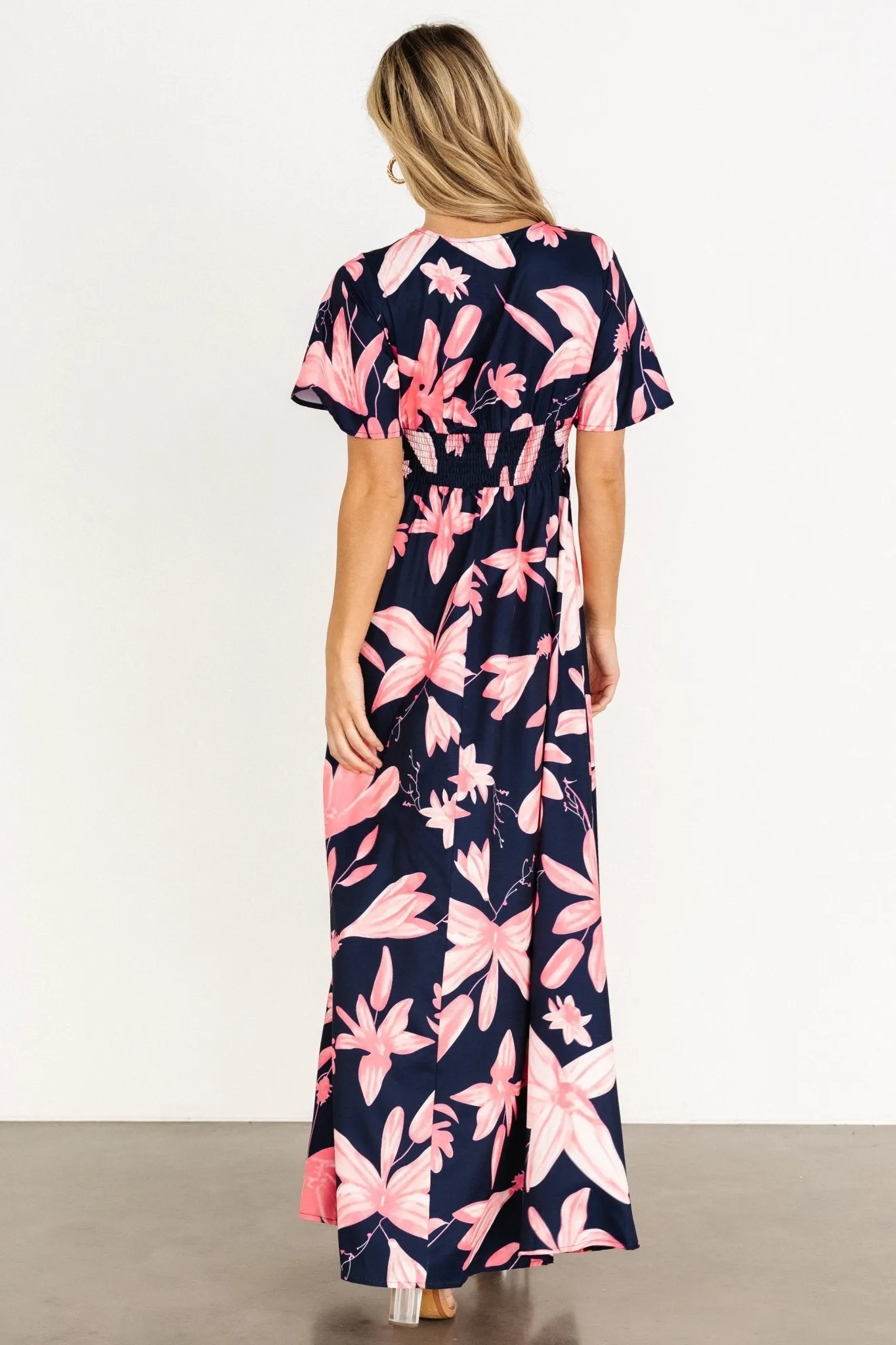 Dina Maxi Dress | Navy + Pink Floral sold by Baltic Born product image thumbnail 5