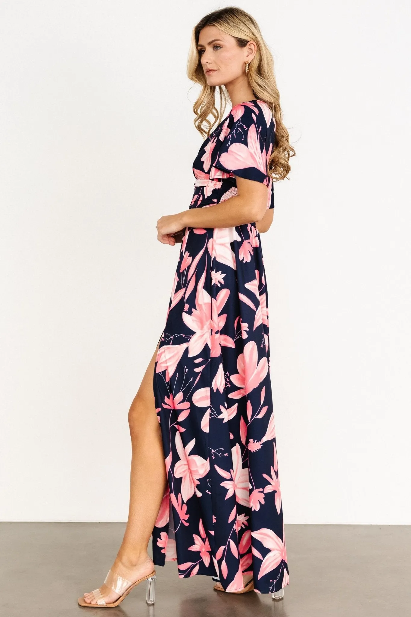 Dina Maxi Dress | Navy + Pink Floral sold by Baltic Born product image thumbnail 3