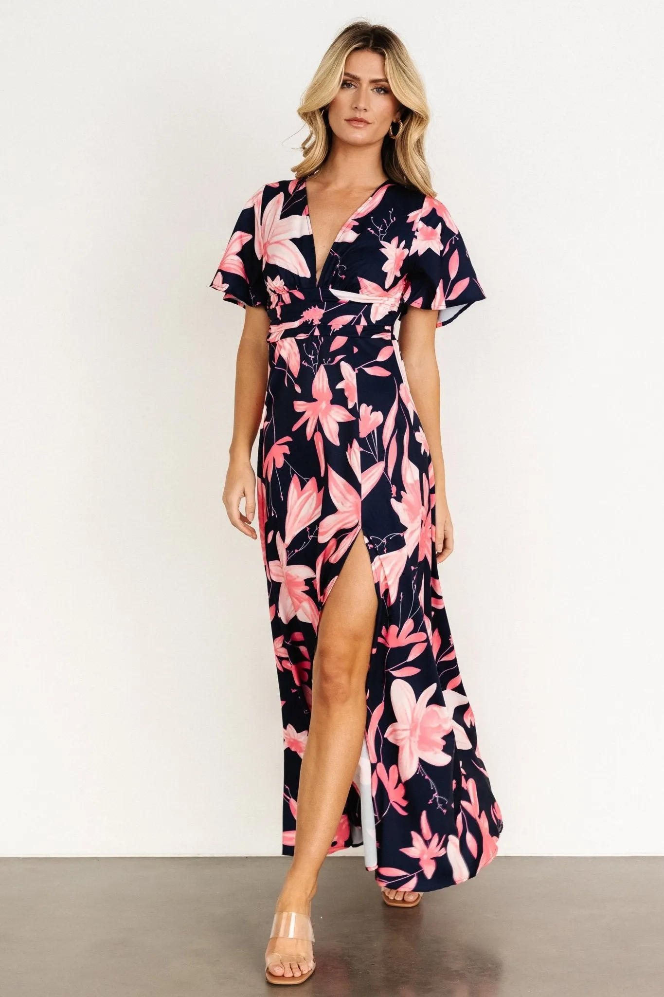 Dina Maxi Dress | Navy + Pink Floral sold by Baltic Born product image thumbnail 4