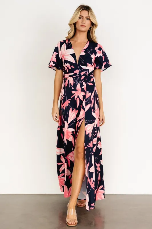 Dina Maxi Dress | Navy + Pink Floral sold by Baltic Born