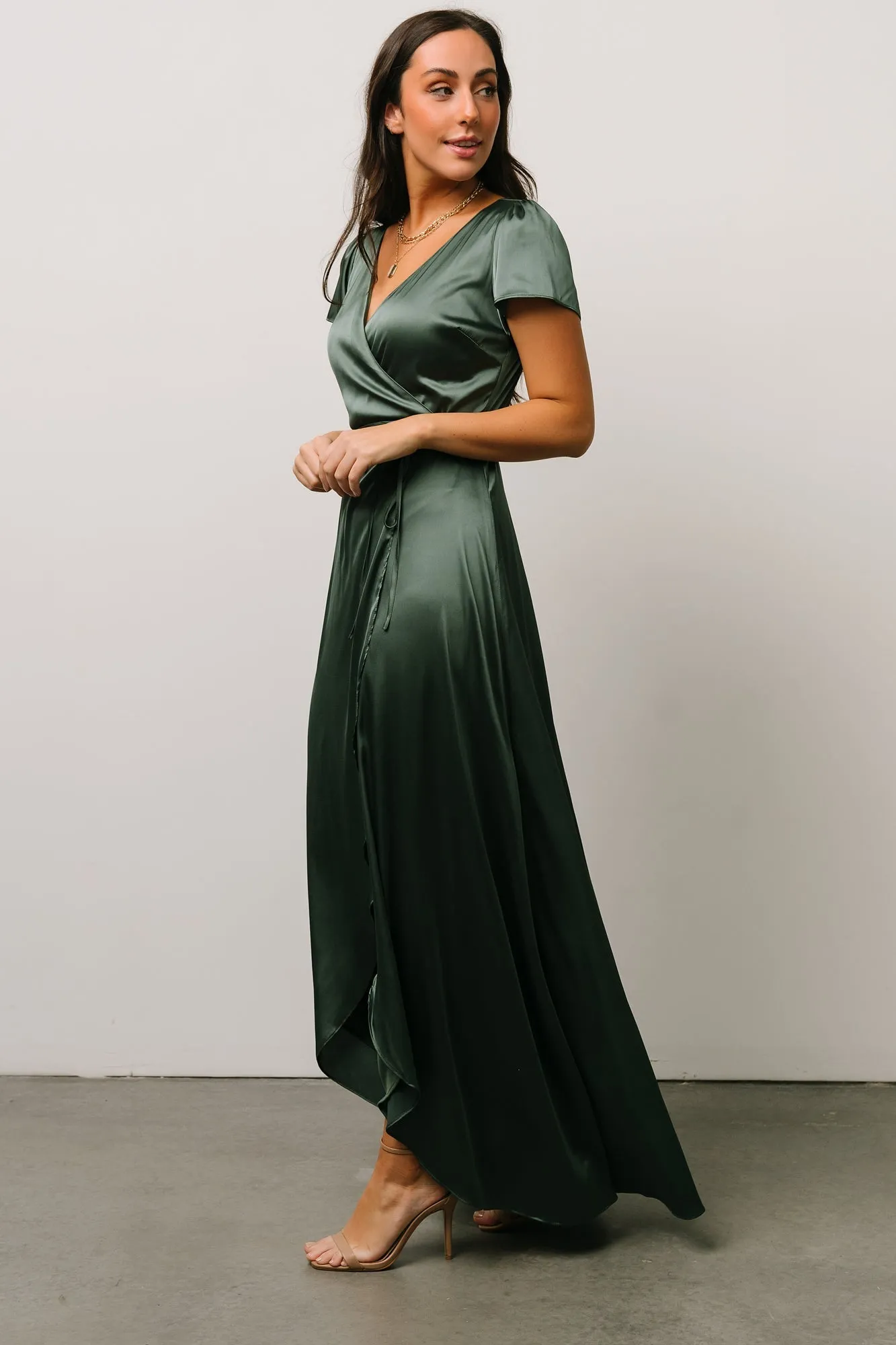 Krystal Satin Wrap Gown | Winter Green sold by Baltic Born product image thumbnail 3