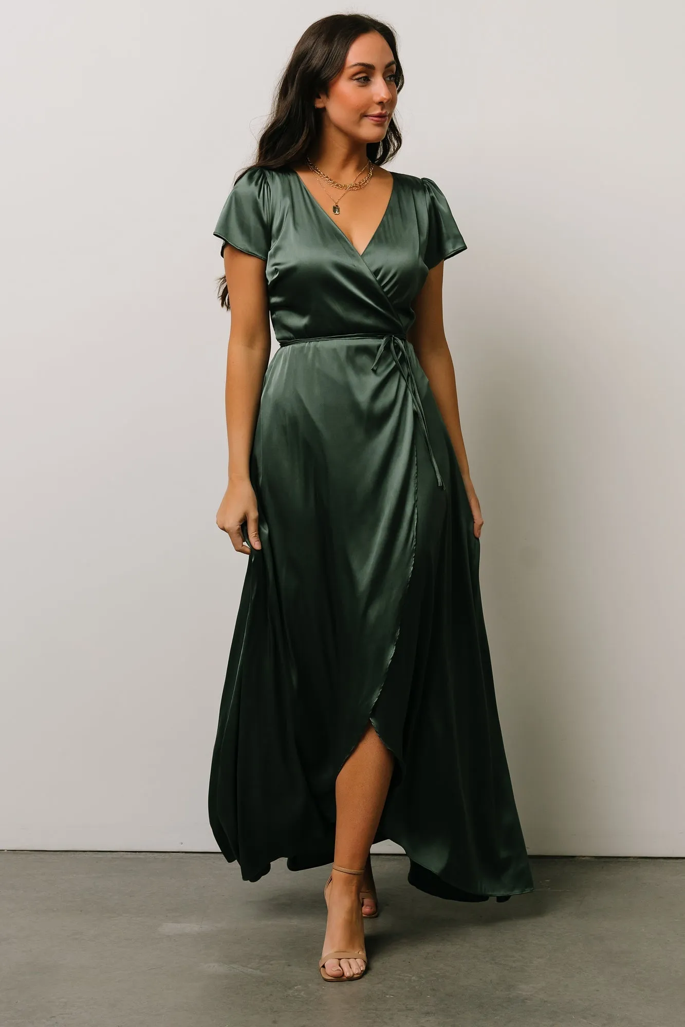 Krystal Satin Wrap Gown | Winter Green sold by Baltic Born product image thumbnail 4