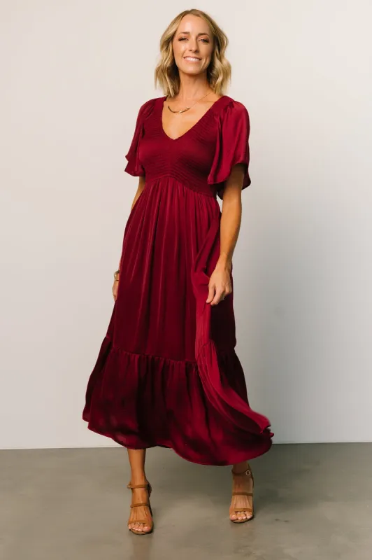 Lovell Smocked Midi Dress | Wine sold by Baltic Born