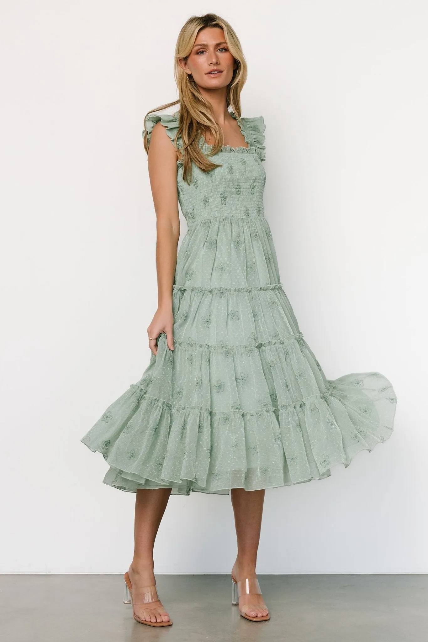 Holland Embroidered Dress | Light Sage sold by Baltic Born