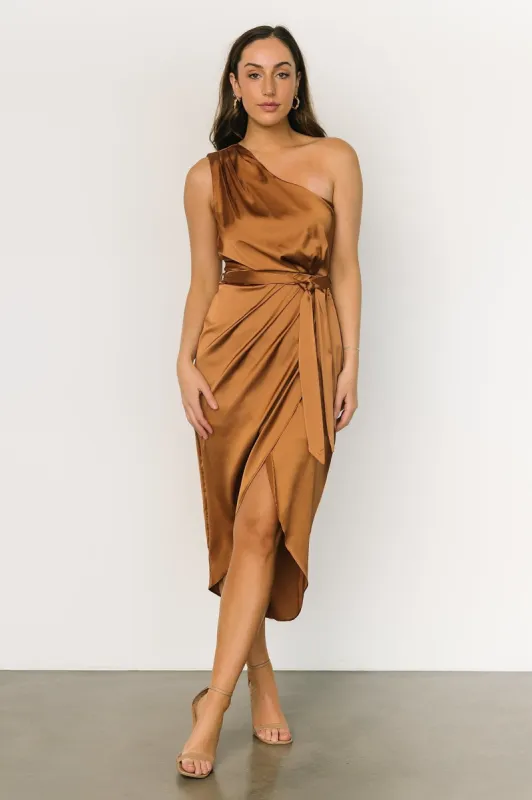 Celia One Shoulder Midi Dress | Bronze sold by Baltic Born