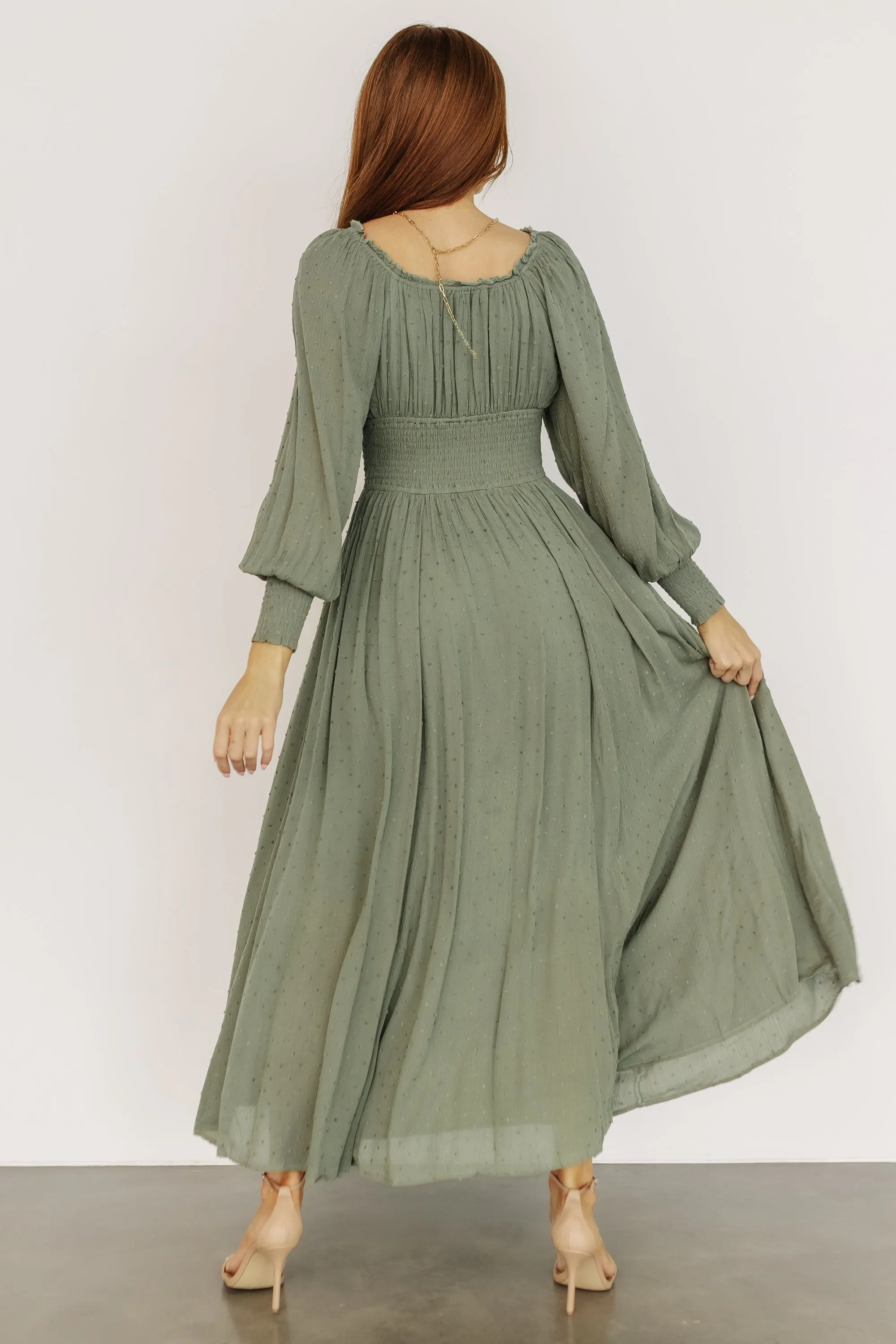 Renata Dot Maxi Dress | Dusty Olive sold by Baltic Born product image thumbnail 3