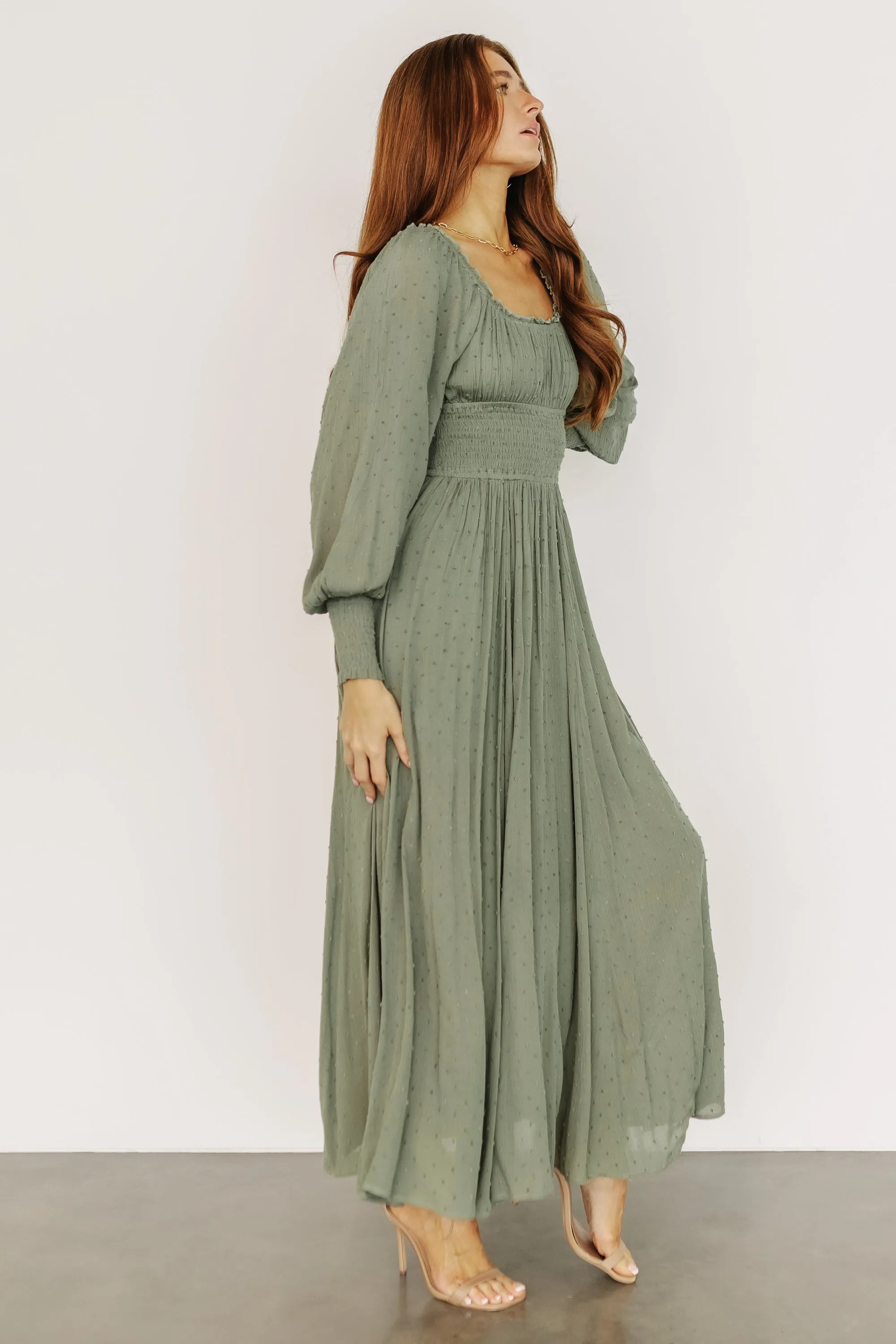 Renata Dot Maxi Dress | Dusty Olive sold by Baltic Born product image thumbnail 5