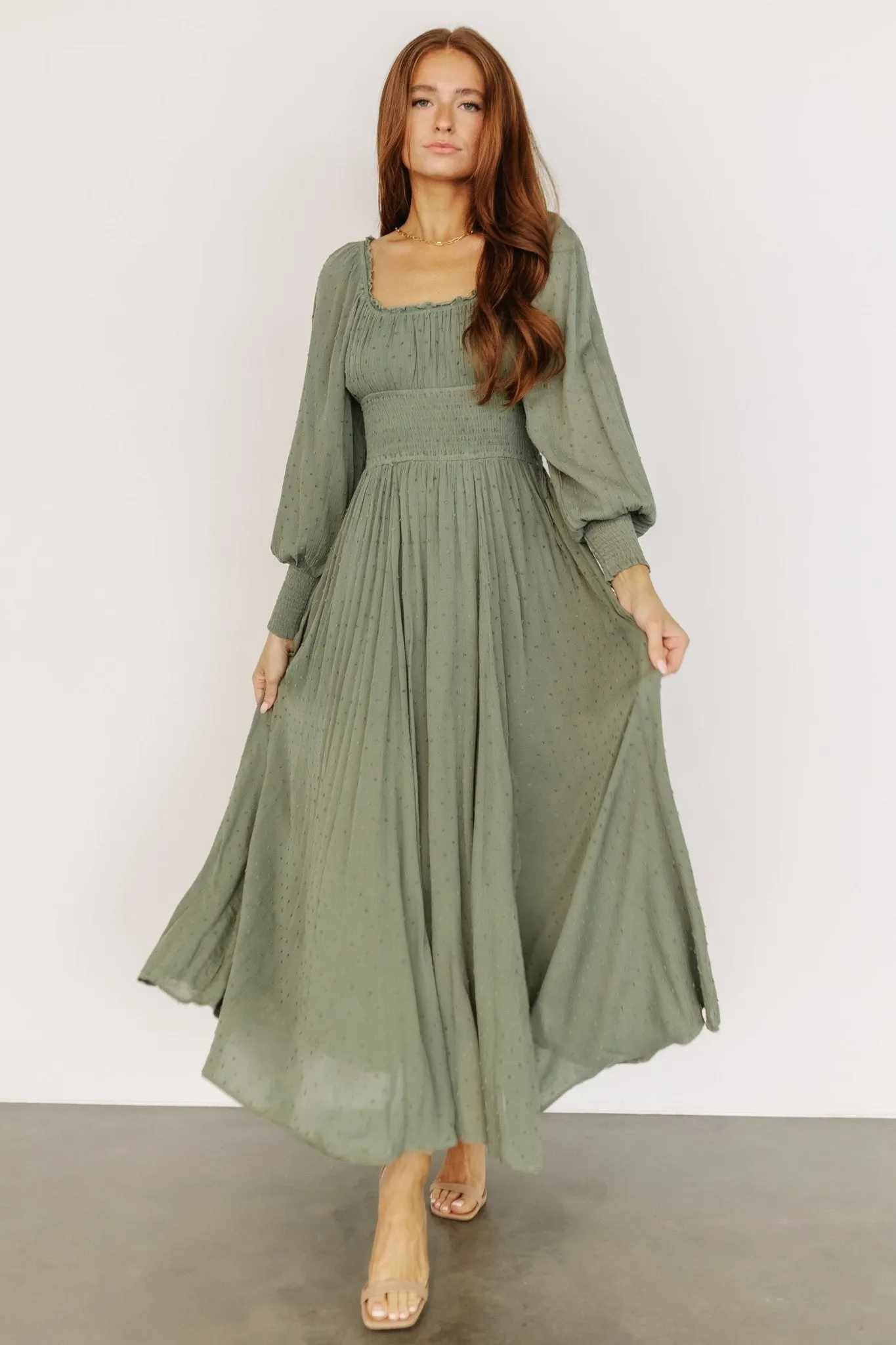 Renata Dot Maxi Dress | Dusty Olive sold by Baltic Born product image thumbnail 4